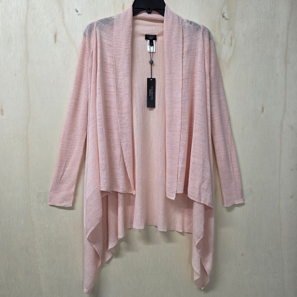 Talbots Petites Pink Linen Blend Draped Open Front Cardigan P Petite NWT